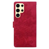 For Samsung Galaxy S24 Ultra 5G Lace Floral Embossed Magnetic Buckle PU Phone Case With Wrist Strap(Red)