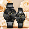 OLEVS 5869 1 Pair Couple Waterproof Genuine Leather Strap Quartz Watch(Black)