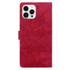 For iPhone 15 Pro Lace Floral Embossed Magnetic Buckle Leather Phone Case(Red)