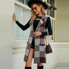 Women Long Suit Collar Sleeveless Sweater Jacket Plaid Jacquard Knit Vest Cardigan, Size: L(Brown)