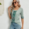Spring Summer Printed Fake Two-Piece Square Neck Mid-Sleeve Top T-Shirt, Size: XL(Green)