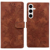 For Samsung Galaxy S24 5G Lace Floral Embossed Magnetic Buckle PU Phone Case With Wrist Strap(Brown)