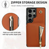 For Samsung Galaxy S25 Ultra 5G YM006 Skin Feel Zipper Card Bag Phone Case with Dual Lanyard(Brown)