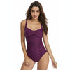 DS02 Ladies Suspender Conservative Triangle One-Piece Swimsuit With Chest Pad, Size: XL(Dark Purple)