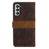 For Samsung Galaxy S21 FE 5G Grid Stitching Leather Phone Case with Lanyard(Brown)