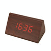 Mute Luminous Electronic Clock Wooden Sound Control Small Triangle Alarm Clock Brown Wood Red Light