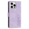 For iPhone 13 Pro Tulips Embossed Leather Phone Case with Lanyard(Purple)
