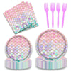 9 In 1 Fish Scale Mermaid Birthday Party Supplies Tissue Paper Plate Cutlery Set(16 People Suit)