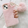 For iPhone 15 Gold Diamond Flower Decorated Plush Silicone Phone Case with Pendant(Pink)