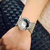 Flower Shape Mirror Dial Diamond Grid Strap Quartz Watch for Women(Silver)