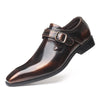 Pointed British Style Men Leather Shoes Buckle Low Heel Shoes, Size:48(Bronze)