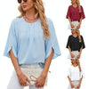 Summer Women Loose Chiffon Blouse Tops Round Neck 5 Points Sleeve Short Sleeve, Size: M(Navy)