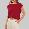 Women Summer Loose Top Basic T-Shirt Round Neck Casual Tank, Size: M(Wine Red)