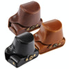 Oil Skin PU Leather Camera Full Body Case Bag with Strap for Olympus EM10 III(Coffee)