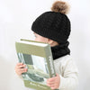 Knitted Warm Round Machine Cap Protects Ear Bonnet Baby  Winter Hats Caps + Scarf Suits(Black)