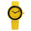 Simple Style Round Dial Matte Leather Strap Quartz Watch for Men / Women(Yellow)