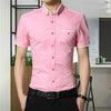 Men Business Shirt Short Sleeves Turn-down Collar Shirt, Size:XXXL(Pink)