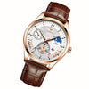 FNGEEN 5606 Men Luminous Casual Quartz Watch(Brown Leather Rose Shell White Surface)