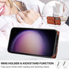 For Samsung Galaxy S25 5G Ring Holder Card Bag Skin Feel Phone Case(Brown)