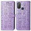 For Alcatel 1S 2021 Lovely Cat and Dog Embossing Pattern Horizontal Flip Leather Case , with Holder & Card Slots & Wallet & Cartoon Clasp & Lanyard(Purple)
