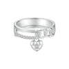 S925 Sterling Silver Platinum-plated Double-layer Chain Heart-shaped Ring, Size: 8(BSR572)