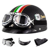 Soman Electromobile Motorcycle Half Face Helmet Retro Harley Helmet with Goggles(Matte Black Italy NO.76)