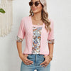 Spring Summer Printed Fake Two-Piece Square Neck Mid-Sleeve Top T-Shirt, Size: L(Pink)
