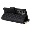 For Samsung Galaxy S25 Ultra 5G Crossbody Rhombic Zipper Tower Buckle Leather Phone Case with Lanyard(Black)