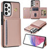 For Samsung Galaxy A52 4G / 5G / A52s 5G Three Fold Card Bag Phone Case with Long Lanyard(Rose Gold)