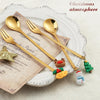 2pcs /Pack Christmas Mixing Spoon Fruit Fork With Pendant Flatware, Style: Tree (Pink Box)