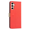 For Samsung Galaxy A15 Splicing Color Hollow Flower Pattern RFID Leather Phone Case(Red)