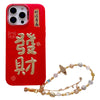 For iPhone 13 Pro New Year Design 3D Gold Stamping IMD Phone Case with Crystal Chain(Fortune)
