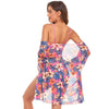 Bikini + Mesh Shawl + Split Swimsuit Women Swimsuit With Chest Pad, Size: M(White Green Flowers)