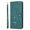 For Redmi K70 / K70 Pro Embossed Kitten Phone Leather Case with Lanyard(Dark Green)