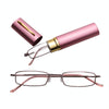 Reading Glasses Metal Spring Foot Portable Presbyopic Glasses with Tube Case +1.50D(Pink)