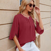 Summer Women Loose Chiffon Blouse Tops Round Neck 5 Points Sleeve Short Sleeve, Size: XXL(Wine Red)