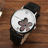 YAZOLE Ladies OL Style Four-leaf Clover Pattern Quartz Watch(338 black plate gold flower brown belt)