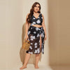 3 in 1 Set Sexy Plus Size Print Bikini Ladies Split Swimsuit, Size:XXL(As Show)