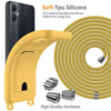 For Samsung Galaxy M05 / F05 Integrated Card Bag Solid Color Liquid Silicone Phone Case with Lanyard(Yellow)
