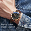OLEVS 2872 Men Three Eyes Six Needles Chronograph Waterproof Quartz Watch(Black + Rose Gold)