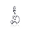 S925 Sterling Silver 26 English Letter Pendant DIY Bracelet Necklace Accessories, Style:D