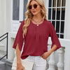 Summer Women Loose Chiffon Blouse Tops Round Neck 5 Points Sleeve Short Sleeve, Size: M(Wine Red)