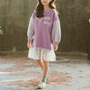 Autumn Girls Fashion Letter Pattern Long Sleeve Lace Stitching Dress, Kid Size:150 Yards(Light Purple)
