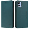 For Samsung Galaxy A04e 4G / F04 RC01 Dual-Folded Magnetic Suction RFID Leather Phone Case(Dark Green)