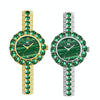 BS Bee Sister FA1698 Ladies Simple Temperament Retro Malachite Texture Small Green Watch(Gold)