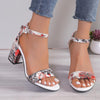 Women Summer Roman Sandals Thick Bottom Slope Heel Printed Buckle High Heels Sandals, Size: 39(Black)