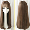 Realistic Long Straight Hair Wig Synthetic Fiber Headgear For Women, Style:Long Cool Brown 67CM