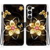 For Samsung Galaxy S23+ 5G Crystal Texture Colored Drawing Leather Phone Case(Gold Flower)