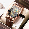 BINBOND B5011 Gear Hollow Outdoor Waterproof Luminous Men Business Watches(Brown Leather Rose Gold)