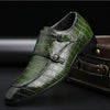 Crocodile Pattern Business Flat Bottom Leather Formal Shoes, Size:38(Green)